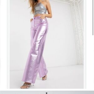 7 For All Mankind Metallic Pink Faux Leather Pants Sz S